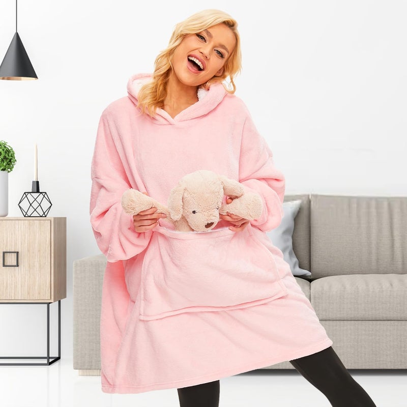 Gentlewarm Store هودي بطانية قابلة للارتداء للبالغين النساء والرجال، هودي شيربا فليس دافئ وناعم بحجم كبير مع جيب عملاق للحيوانات الأليفة - Image 2