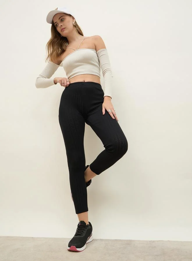 Styli Styli Pointelle Ribbed Ankle Length Leggings