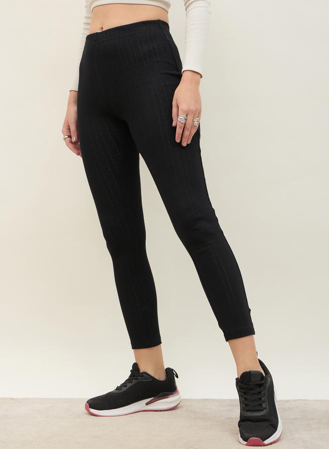 Styli Styli Pointelle Ribbed Ankle Length Leggings  - Image 3