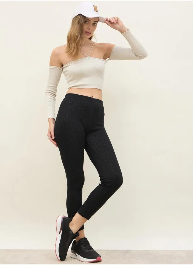 ستايلي Styli Pointelle Ribbed Ankle Length Leggings
