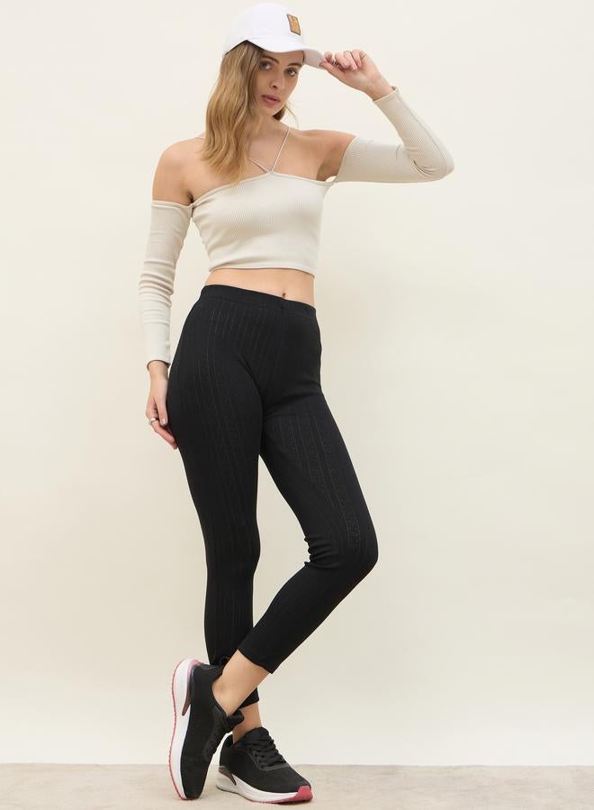 Styli Styli Pointelle Ribbed Ankle Length Leggings  - Image 1