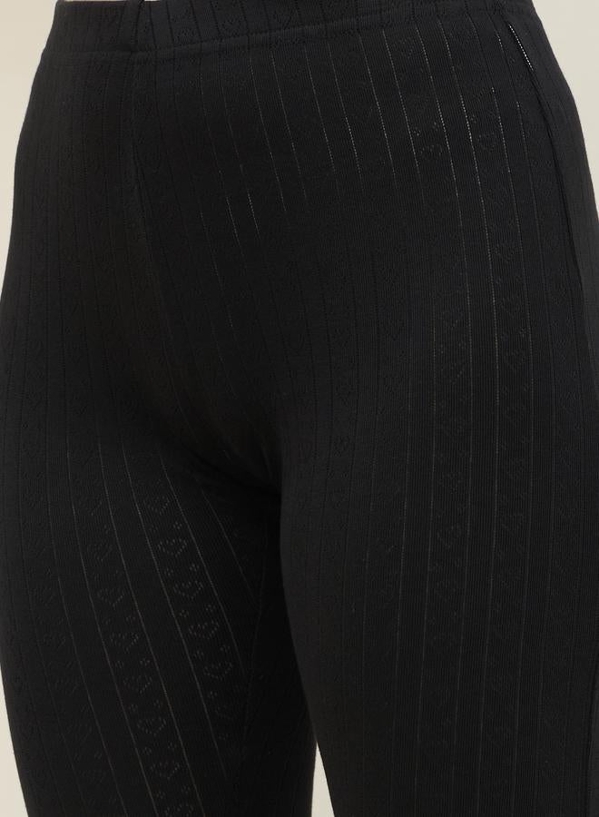 Styli Styli Pointelle Ribbed Ankle Length Leggings  - Image 4