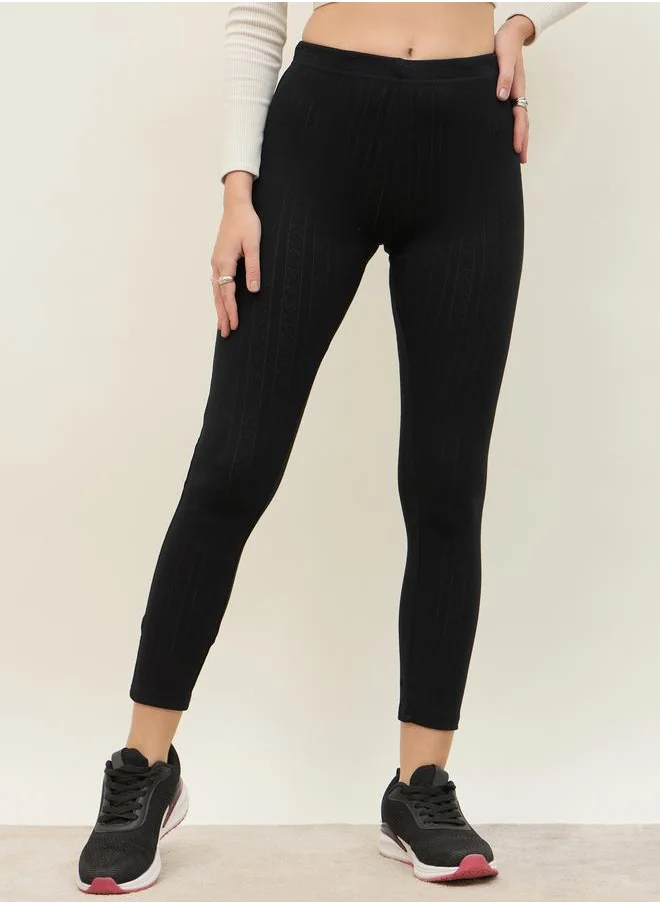 ستايلي Styli Pointelle Ribbed Ankle Length Leggings