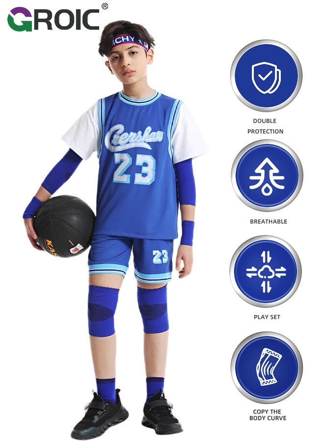 GROIC 8 Pcs Elbow And Knee Sleeves for Kids, Kids Protective Gear Set, Toddler Knee Elbow Ankle Wrist Support Braces, Ankle Pads and Wrist Pads for Volleyball Basketball Football Cycling Sports - Blue - Image 3