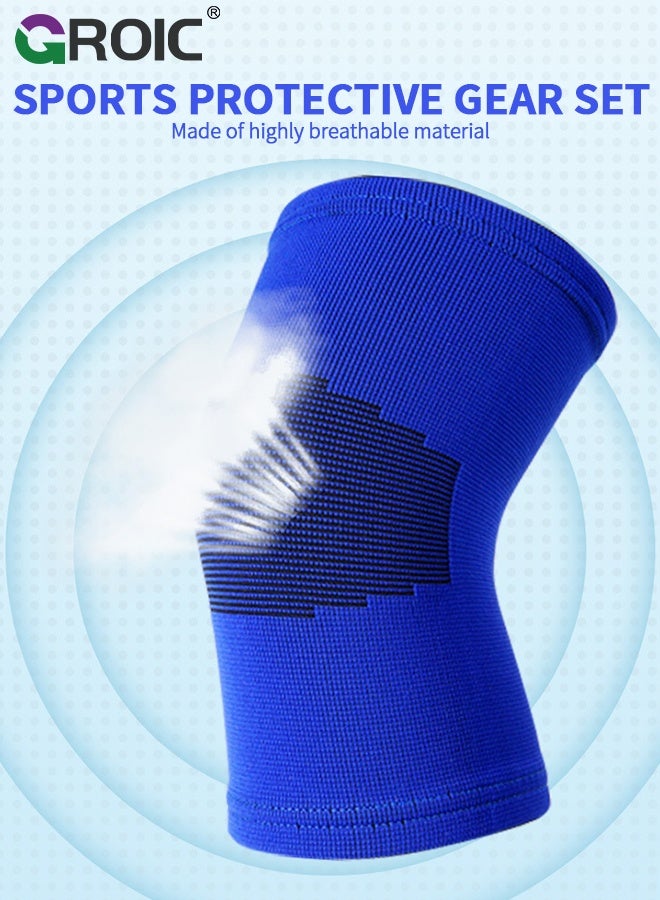 GROIC 8 Pcs Elbow And Knee Sleeves for Kids, Kids Protective Gear Set, Toddler Knee Elbow Ankle Wrist Support Braces, Ankle Pads and Wrist Pads for Volleyball Basketball Football Cycling Sports - Blue - Image 2