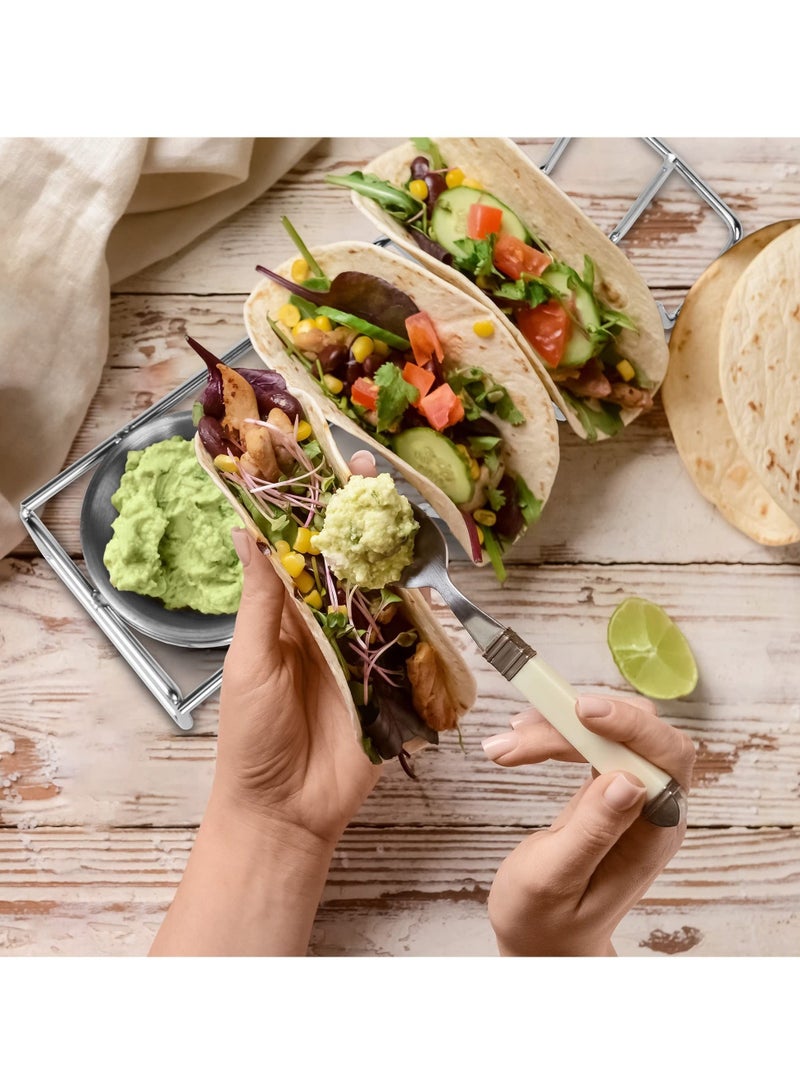 Captaintech Taco Holders with Salad Cups Set of 2, Stainless Steel Taco Shell Stands, Holds 3 Tacos Each, Oven, Dishwasher, and Grill Safe, Taco Tray Plates for Taco Bar Accessories - Image 3