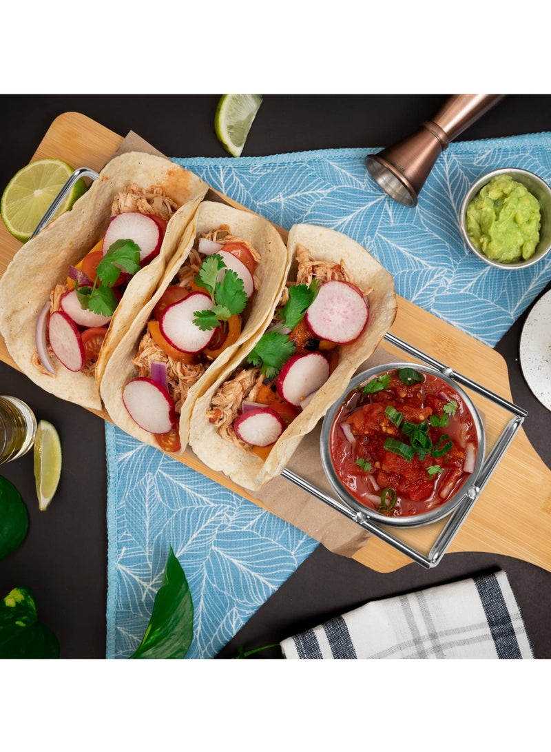 Captaintech Taco Holders with Salad Cups Set of 2, Stainless Steel Taco Shell Stands, Holds 3 Tacos Each, Oven, Dishwasher, and Grill Safe, Taco Tray Plates for Taco Bar Accessories - Image 5