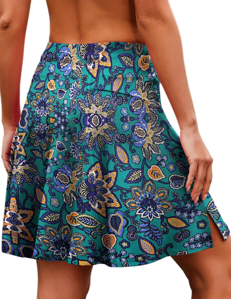COOrun 20" Lenth Skorts Skirts for Women Tennis Skirt with Shorts Athletic Golf Workout Skorts Pleated Golf Skirt, Green Flower Medium - Image 1