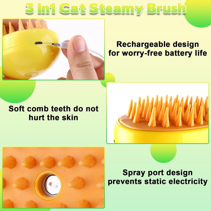 OneNine Steamy Cat Brush, 3 in 1 Multifunctional Spray Cat Grooming Brush for Shedding, Self Cleaning Pet Grooming Tool for Long and Short Hair Dogs and Cats to Remove Tangled and Loose Hair - Image 4