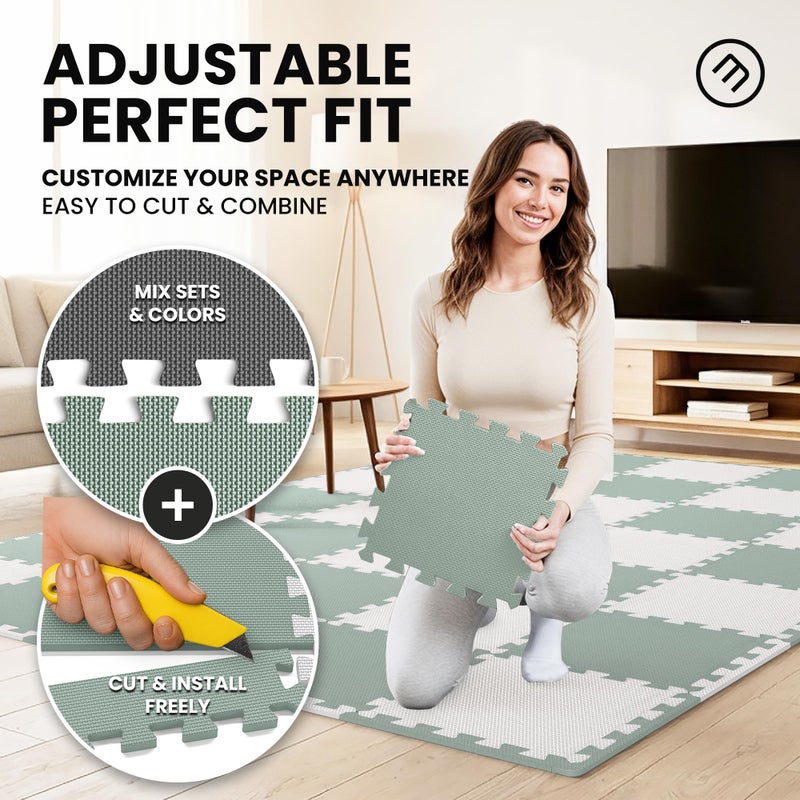bemaxx Gym Mats Set - 18 pcs EVA Interlocking Foam Floor Tiles (12.6"x12.6"x0.4") 18sqft Protective Gym Flooring Sports Home Workout Exercise Mats Puzzle Garage Fitness Play-Room Pool Treadmill Bike - Image 4