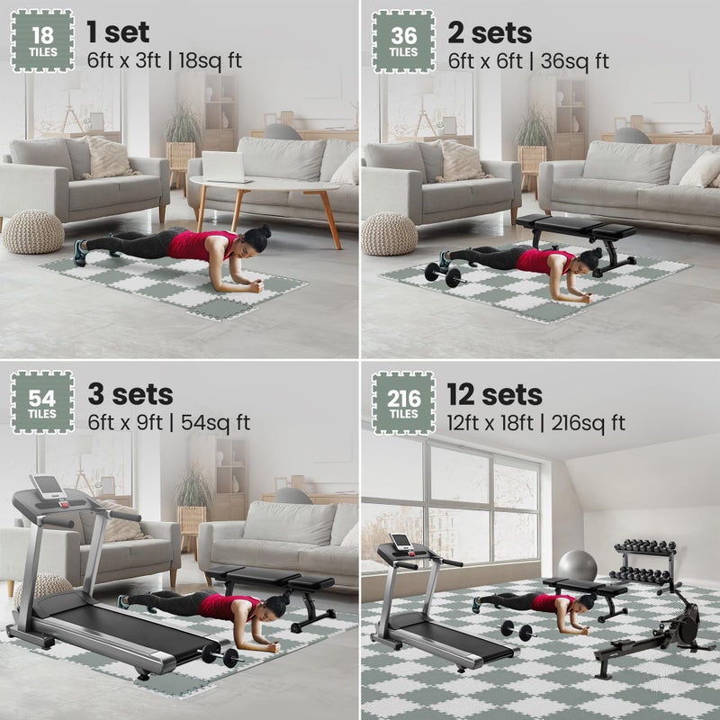 bemaxx Gym Mats Set - 18 pcs EVA Interlocking Foam Floor Tiles (12.6"x12.6"x0.4") 18sqft Protective Gym Flooring Sports Home Workout Exercise Mats Puzzle Garage Fitness Play-Room Pool Treadmill Bike - Image 3