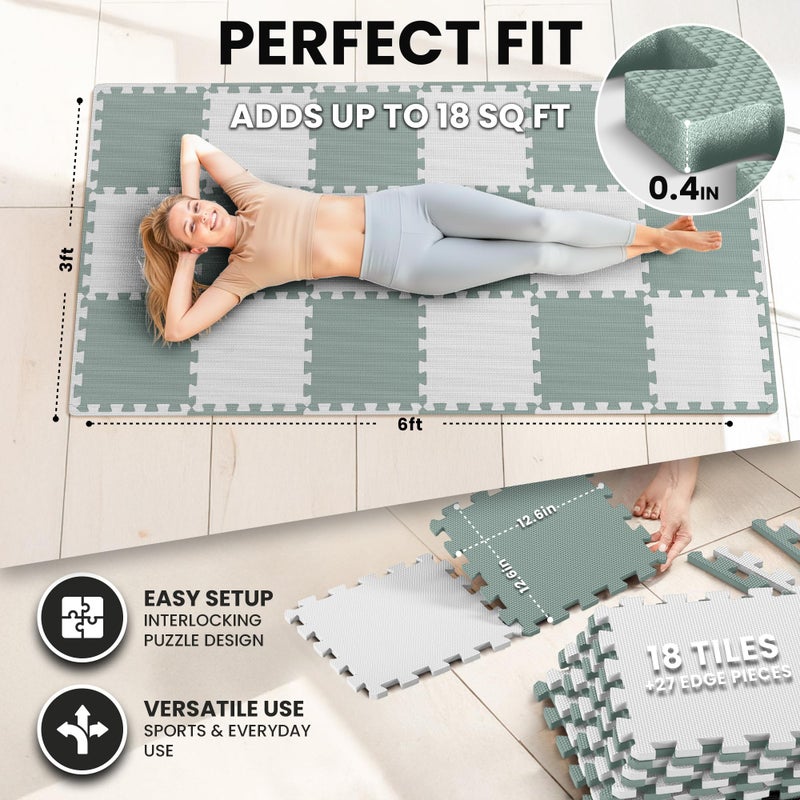 bemaxx Gym Mats Set - 18 pcs EVA Interlocking Foam Floor Tiles (12.6"x12.6"x0.4") 18sqft Protective Gym Flooring Sports Home Workout Exercise Mats Puzzle Garage Fitness Play-Room Pool Treadmill Bike - Image 2