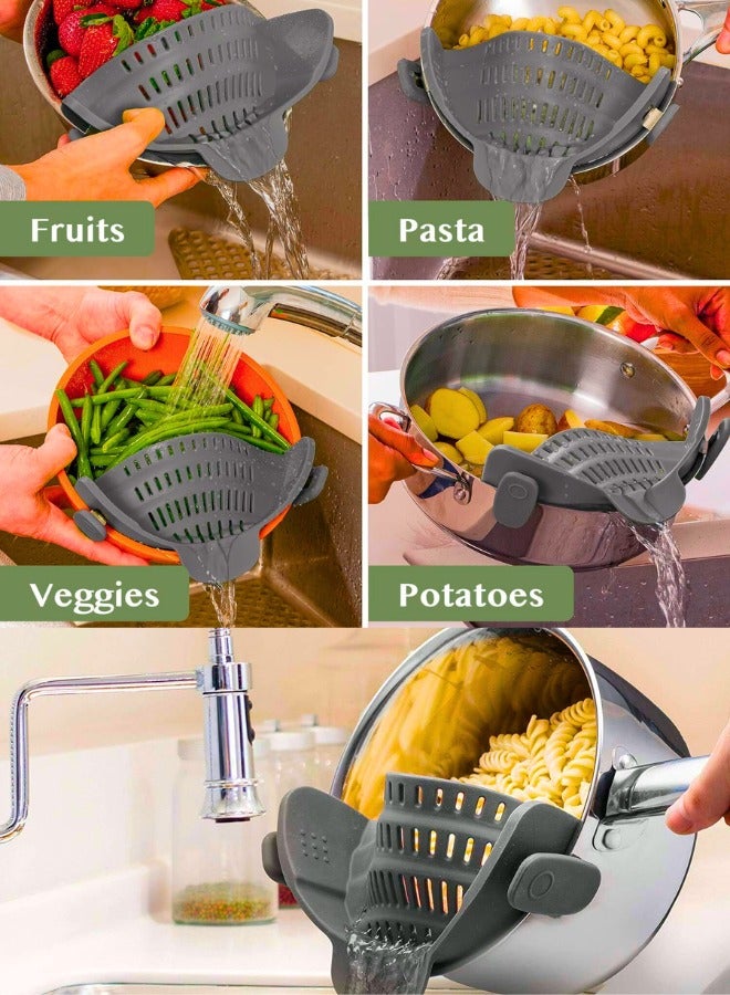 Chase Up Snap N Strain Pot Strainer and Pasta Strainer - Adjustable Silicone Clip On Strainer for Pots, Pans, and Bowls - Gray - Image 2