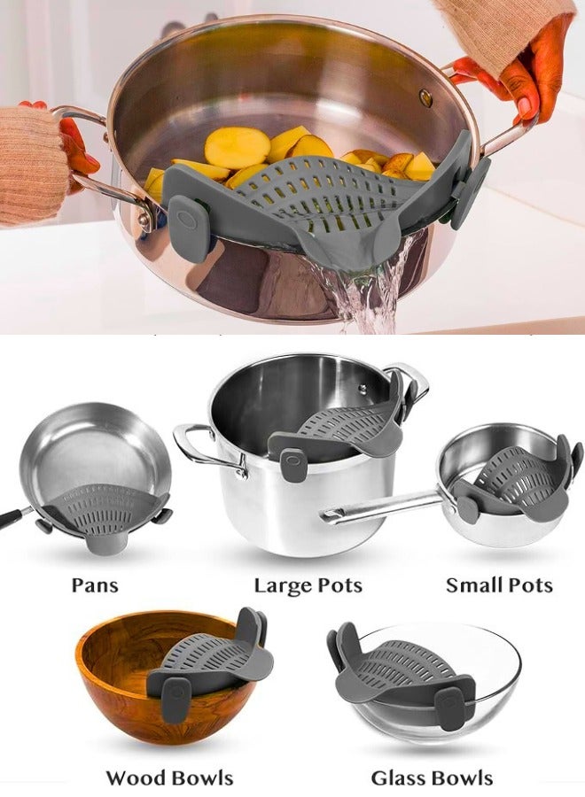 Chase Up Snap N Strain Pot Strainer and Pasta Strainer - Adjustable Silicone Clip On Strainer for Pots, Pans, and Bowls - Gray - Image 3