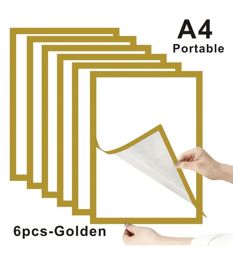 Golden A4 Magnetic Photo Frame Stickers Set 6 Self Adhesive Wall Hanging - Image 5