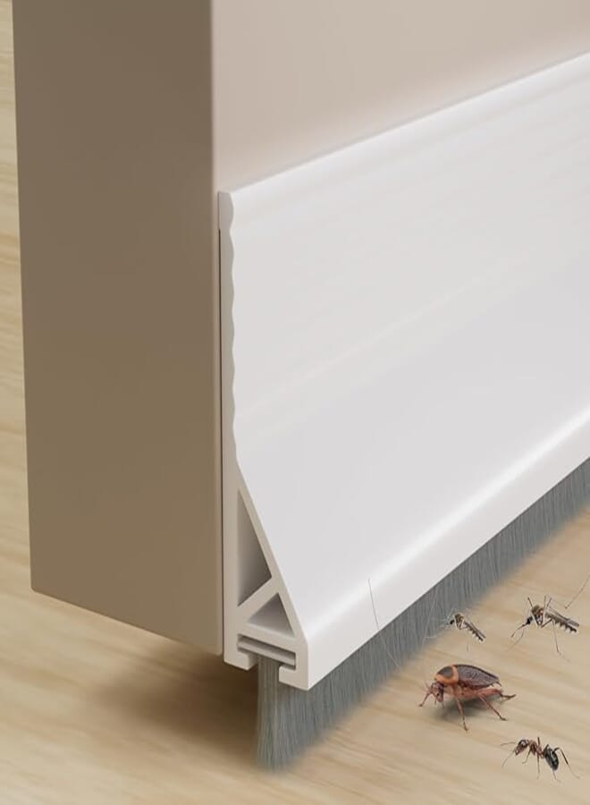 2 Pack Door Sweep with Brush, 39" Silicone Under Door Draft Stopper - Noise Reducer, Adhesive Gap Filler for Exterior & Interior Doors - Dust & Cold Air Block, White