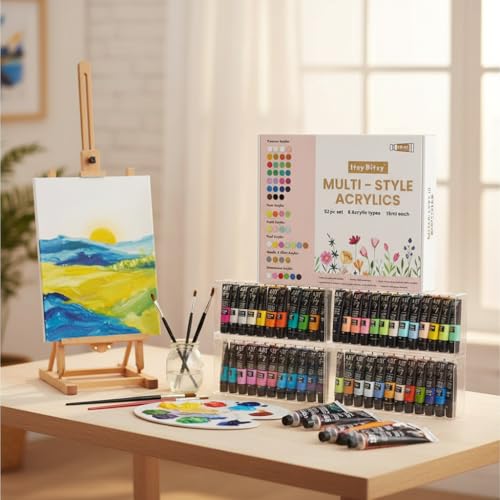 itsy-bitsy Itsy Bitsy Multi Style Acrylic Paint Set 52 Colors x 15ml Each Box | Premium Artist Paints for Canvas Wood Fabric Glass | Non-Toxic Water-Based Colors for Beginners Students & Professionals - Image 5