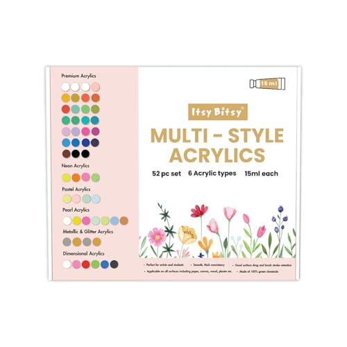 itsy-bitsy Itsy Bitsy Multi Style Acrylic Paint Set 52 Colors x 15ml Each Box | Premium Artist Paints for Canvas Wood Fabric Glass | Non-Toxic Water-Based Colors for Beginners Students & Professionals - Image 2