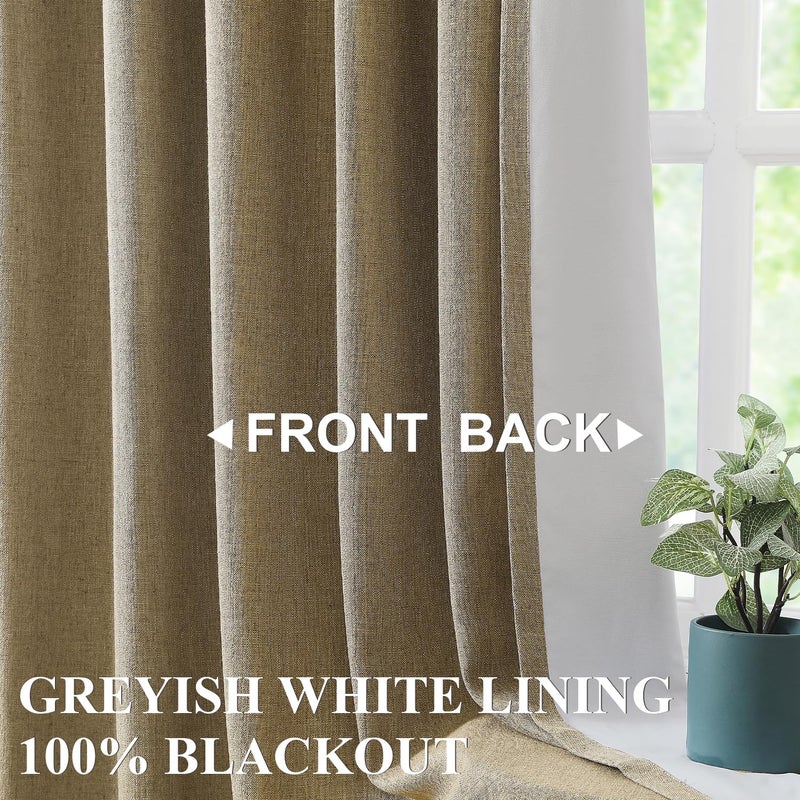 Vision Home Brown Pinch Pleated Full Blackout Curtains Linen Blended 60" Wide Thermal Insulated Window Panels 108 inch for Bedroom Living Room Darkening Pleat Drapes with Hooks Back Tab 60" Wx108 Lx1 - Image 3