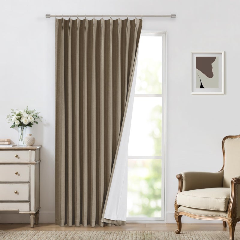 Vision Home Brown Pinch Pleated Full Blackout Curtains Linen Blended 60" Wide Thermal Insulated Window Panels 108 inch for Bedroom Living Room Darkening Pleat Drapes with Hooks Back Tab 60" Wx108 Lx1 - Image 1