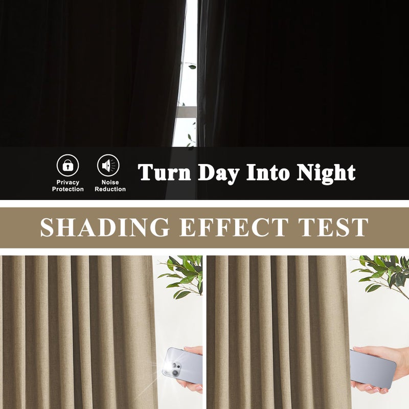 Vision Home Brown Pinch Pleated Full Blackout Curtains Linen Blended 60" Wide Thermal Insulated Window Panels 108 inch for Bedroom Living Room Darkening Pleat Drapes with Hooks Back Tab 60" Wx108 Lx1 - Image 4