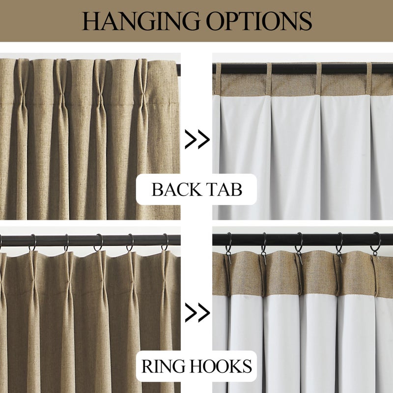 Vision Home Brown Pinch Pleated Full Blackout Curtains Linen Blended 60" Wide Thermal Insulated Window Panels 108 inch for Bedroom Living Room Darkening Pleat Drapes with Hooks Back Tab 60" Wx108 Lx1 - Image 5
