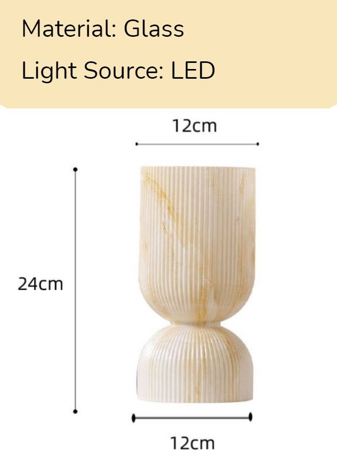 Modern Table Lamp,Glass Mid Century Lamp with  Beige Glass Shade, Bedside Lamp with On/Off Switch, Minimalist Nightstand Lamp for Bedroom, Living Room, Office (LED Light Bulb Included) - Image 3