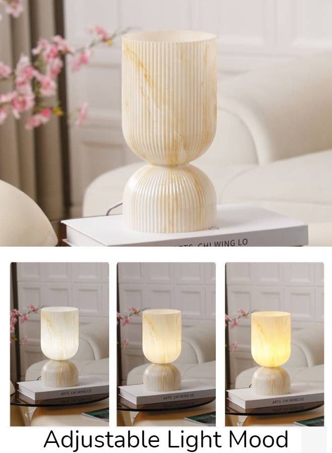 Modern Table Lamp,Glass Mid Century Lamp with  Beige Glass Shade, Bedside Lamp with On/Off Switch, Minimalist Nightstand Lamp for Bedroom, Living Room, Office (LED Light Bulb Included) - Image 5