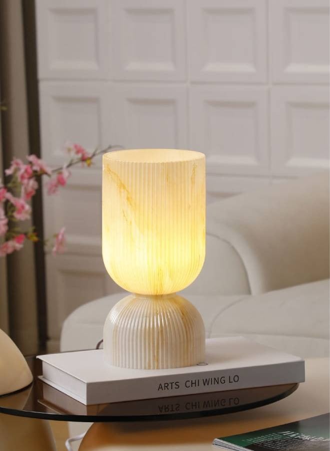 Modern Table Lamp,Glass Mid Century Lamp with  Beige Glass Shade, Bedside Lamp with On/Off Switch, Minimalist Nightstand Lamp for Bedroom, Living Room, Office (LED Light Bulb Included) - Image 1