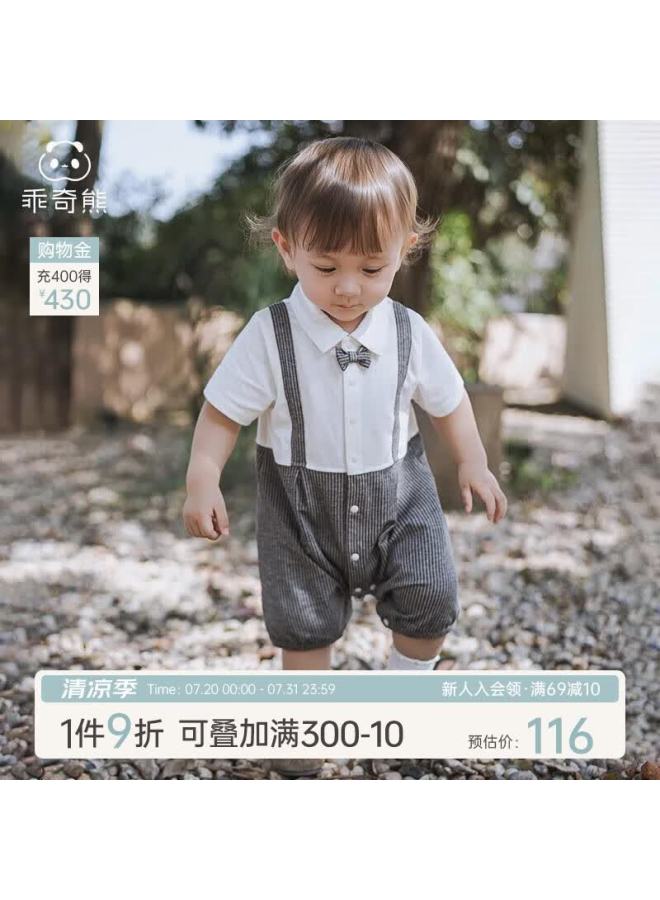Good bear Guaiqixiong Infant And Toddler Faux Two-piece Romper, Summer Thin Style, Baby Boy Pure Cotton Onesie, Gentleman-style Trendy Outfit - Image 1