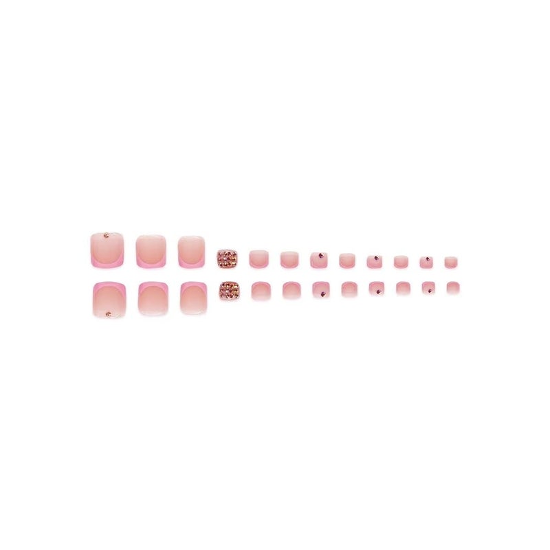 SPNBCQ 48 Pcs Pink Press on Nails Medium Square & Press on Toenails Set, Pink French Tip Fake Nails with Rhinestone Design Glue on Nails Medium False Nails Glossy Full Cover Stick on Toe Nails for Women - Image 5