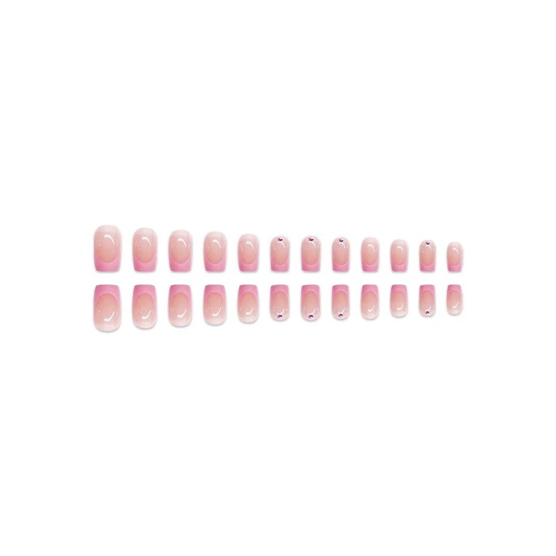SPNBCQ 48 Pcs Pink Press on Nails Medium Square & Press on Toenails Set, Pink French Tip Fake Nails with Rhinestone Design Glue on Nails Medium False Nails Glossy Full Cover Stick on Toe Nails for Women - Image 4