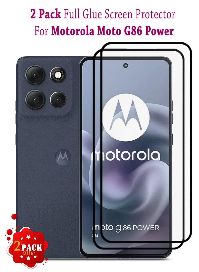 2 Pack Motorola Moto G86 Power Screen Protector | Tempered Glass Compatible with Motorola Moto G86 Power | Screen Protector Full HD Quality Tempered Glass Anti-Scratch Edge to Edge Coverage with Easy Installation Kit - Black - Image 1