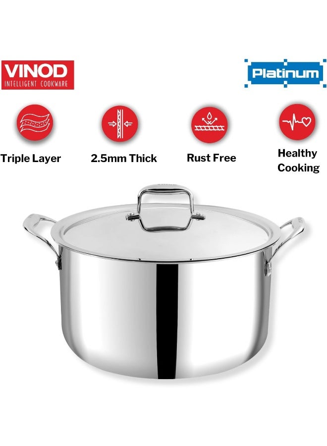 VINOD Platinum Triply Stainless Steel Biryani/Sauce Pot with Lid - 11 Liters, 30 cm | Heavy Bottom | Multipurpose Cooking Pot | Riveted Handles | Induction & Gas Compatible - Image 4