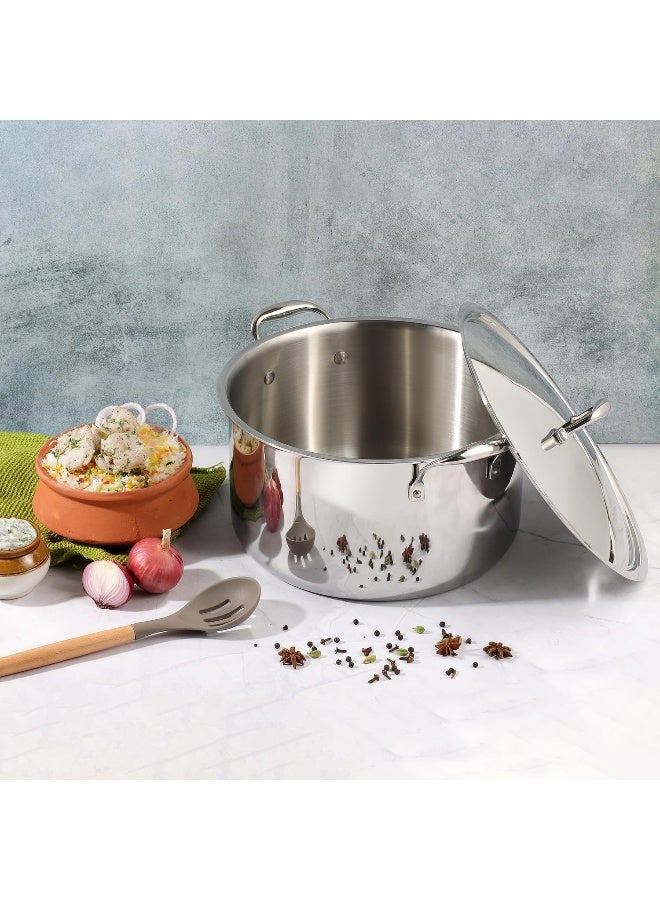 VINOD Platinum Triply Stainless Steel Biryani/Sauce Pot with Lid - 11 Liters, 30 cm | Heavy Bottom | Multipurpose Cooking Pot | Riveted Handles | Induction & Gas Compatible - Image 2