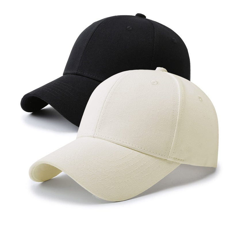 PFFY 2 Packs Baseball Cap Golf Dad Hat for Men and Women Hat Black+Beige - Image 1