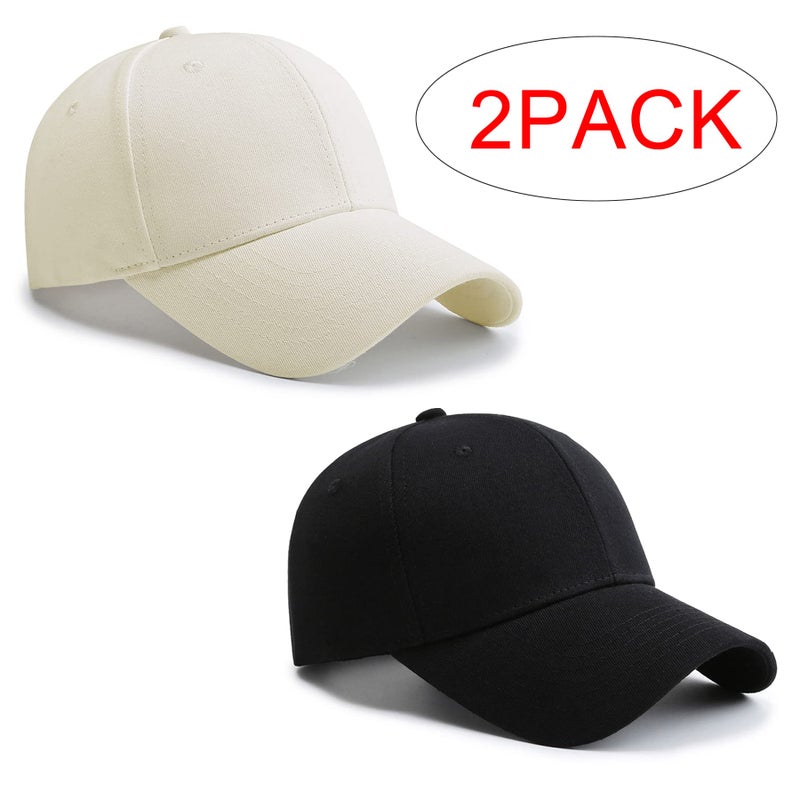 PFFY 2 Packs Baseball Cap Golf Dad Hat for Men and Women Hat Black+Beige - Image 2