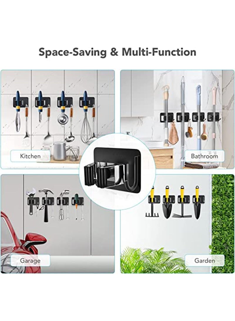 Mop Broom Holder No Drill SUS304 Stainless Steel, Mop Broom Organizer Wall Mounted Heavy Duty with Hooks Hanger, Self Adhesive Stainless Steel 2Pcs for Bathroom, Kitchen, Office - Image 5