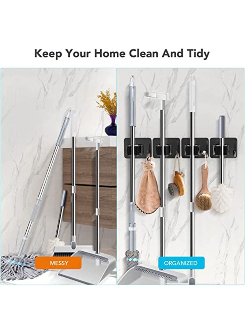 Mop Broom Holder No Drill SUS304 Stainless Steel, Mop Broom Organizer Wall Mounted Heavy Duty with Hooks Hanger, Self Adhesive Stainless Steel 2Pcs for Bathroom, Kitchen, Office - Image 3