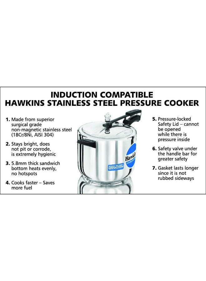 Hawkins Stainless Steel 10L Inner Lid Pressure Cooker Induction Compatible, 10 Liter (HSS10) - Image 3