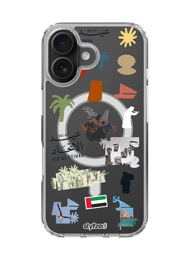 Stylizedd for iPhone 16 Case [Compatible with MagSafe] Slim Magnetic cover Clear Phone Case - Eid Al Etihad 54th UAE National Day, Transparent - Image 1