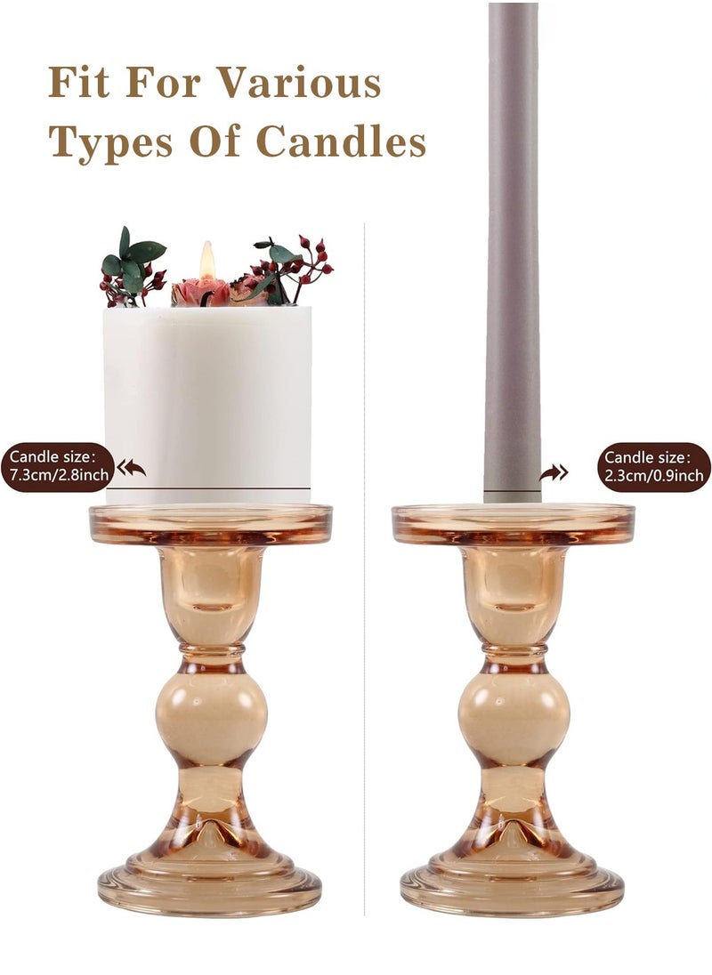 LEOKOR 3-Piece Glass Candles Stand Amber Crystal Candle Holder for Pillar Taper Candle and Tealight  - Image 3