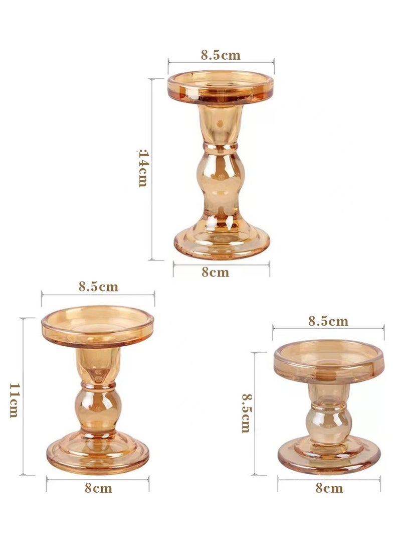 LEOKOR 3-Piece Glass Candles Stand Amber Crystal Candle Holder for Pillar Taper Candle and Tealight  - Image 4