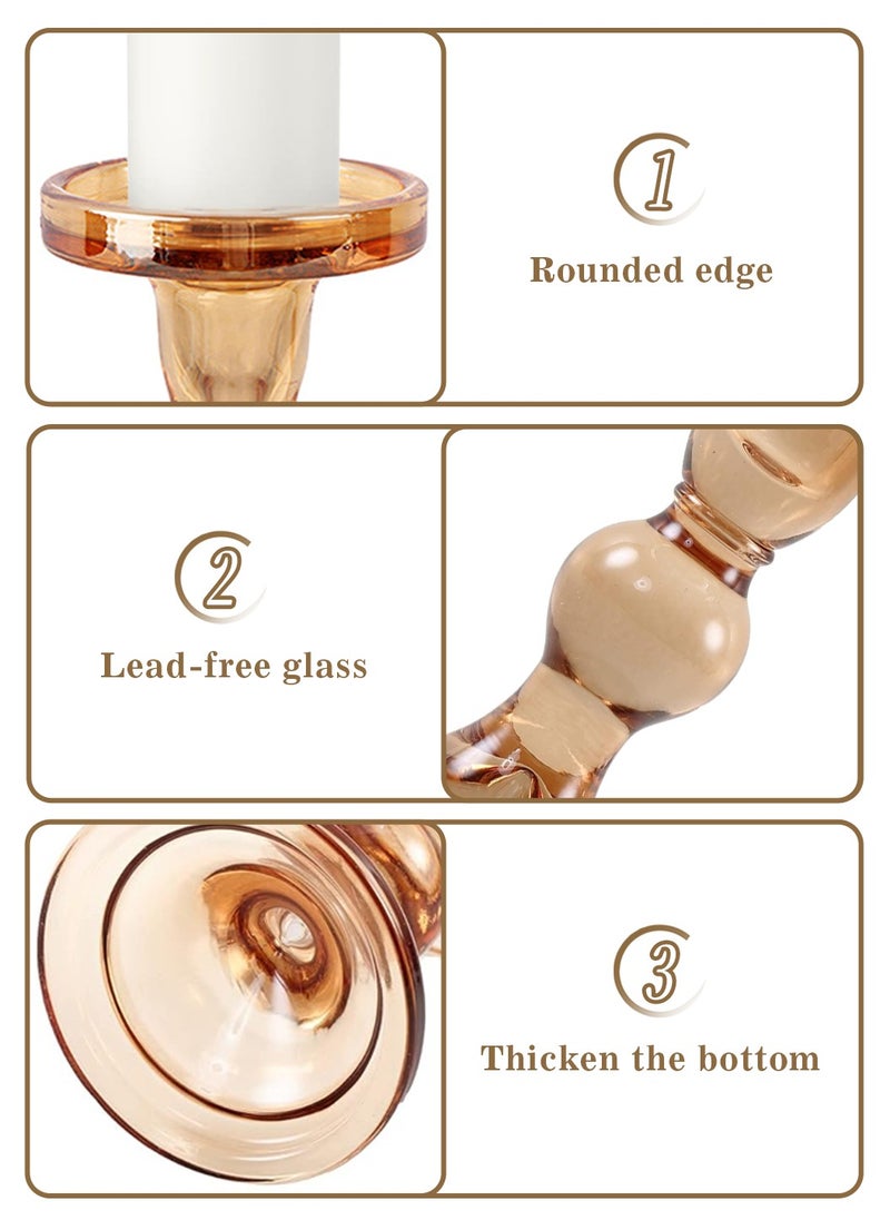 LEOKOR 3-Piece Glass Candles Stand Amber Crystal Candle Holder for Pillar Taper Candle and Tealight  - Image 5