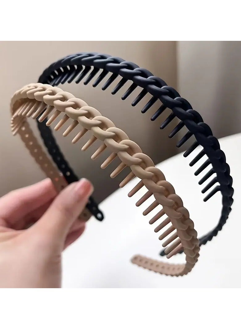 Goolsky 2pcs Non-Slip Twist Hairbands with Teeth - Solid Color, Fashionable Headbands for Women & Girls, Perfect for Face Washing & Styling - Image 1