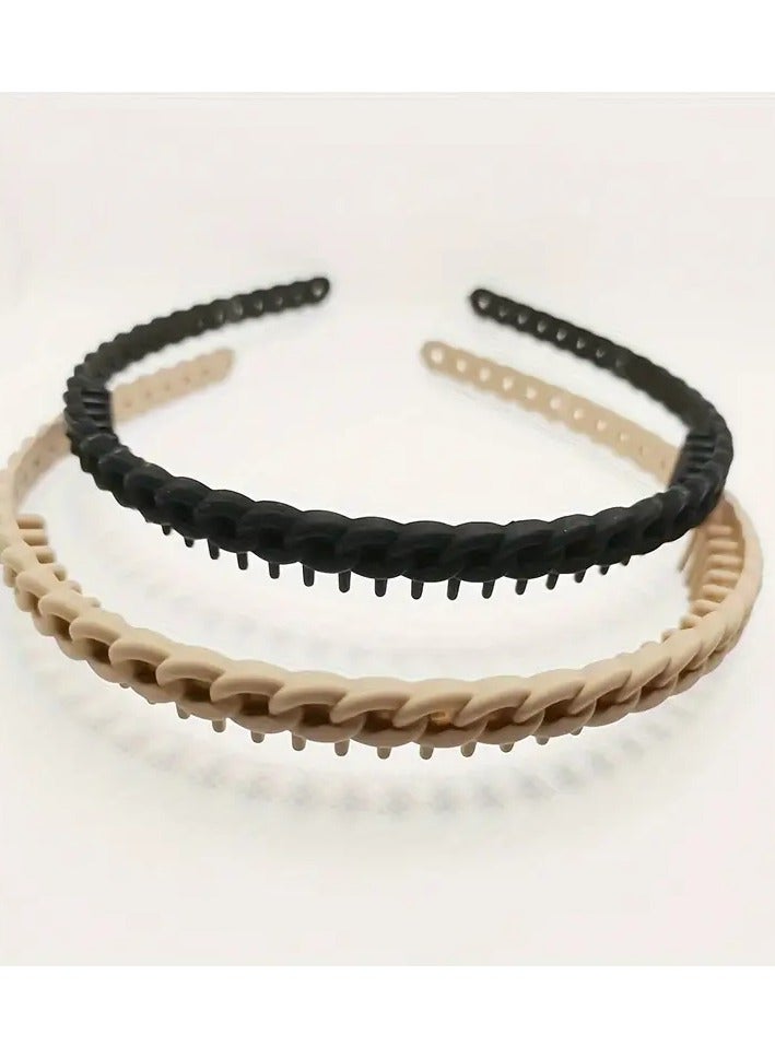 Goolsky 2pcs Non-Slip Twist Hairbands with Teeth - Solid Color, Fashionable Headbands for Women & Girls, Perfect for Face Washing & Styling - Image 3