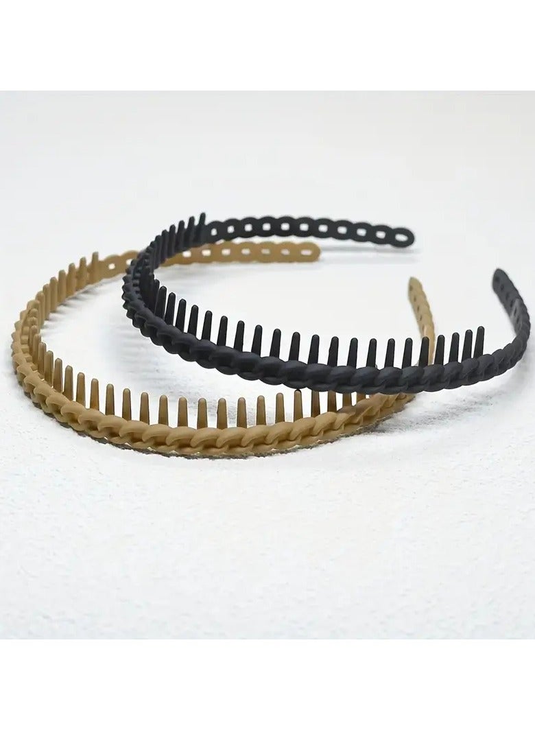 Goolsky 2pcs Non-Slip Twist Hairbands with Teeth - Solid Color, Fashionable Headbands for Women & Girls, Perfect for Face Washing & Styling - Image 5