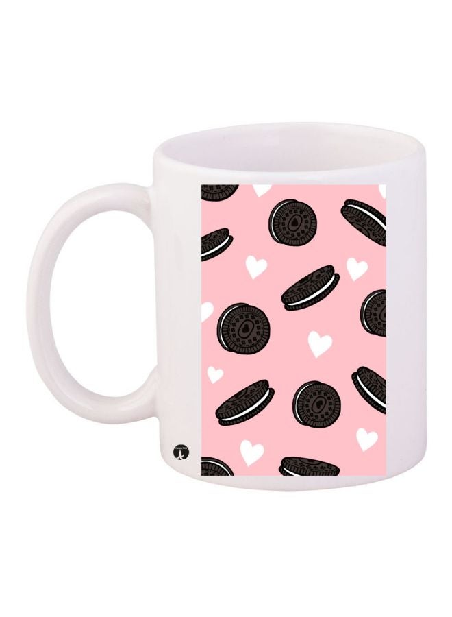 RYN Oreo Printed Coffee Mug White/Pink/Brown 11ounce