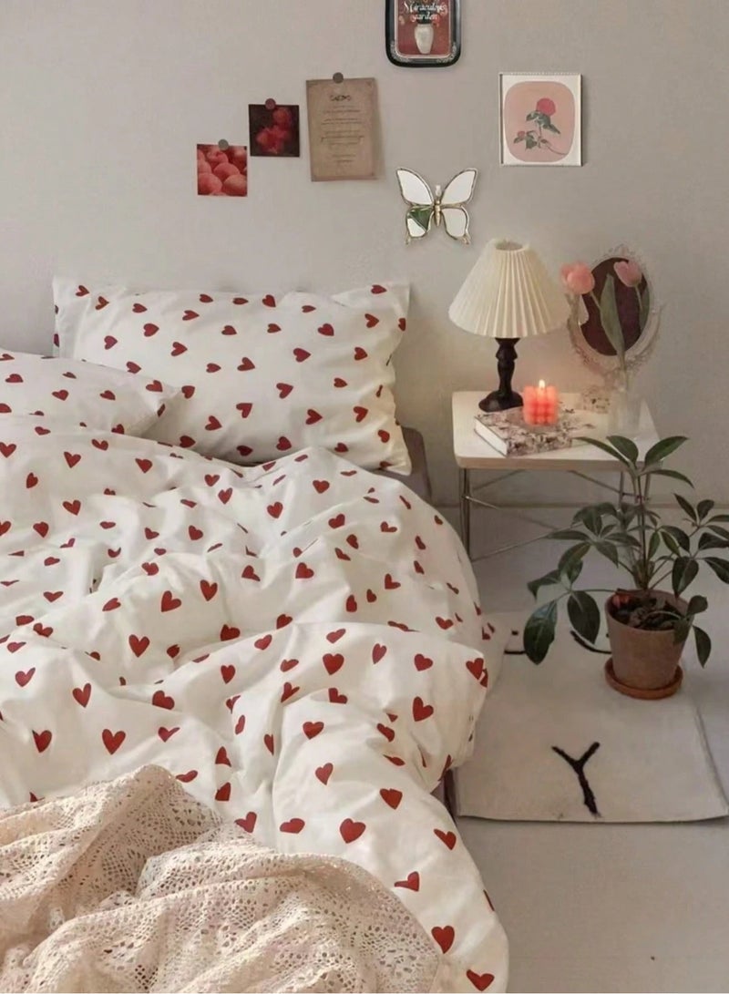 100% Cotton Bed Duvet Cover Set with Red Heart Design – Includes One Duvet Cover and Two Pillowcases Without Filling, Featuring a Coordinated Pattern That Adds a Modern and Aesthetic Touch to Bedroom Décor. Size (200x200) - Image 2