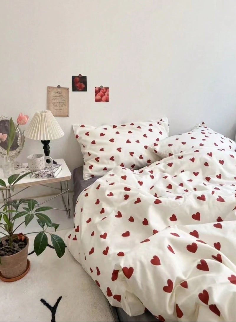 100% Cotton Bed Duvet Cover Set with Red Heart Design – Includes One Duvet Cover and Two Pillowcases Without Filling, Featuring a Coordinated Pattern That Adds a Modern and Aesthetic Touch to Bedroom Décor. Size (200x200) - Image 3